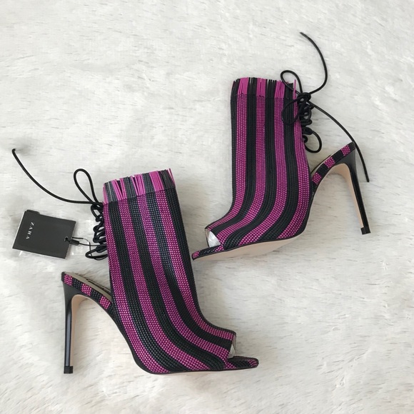 Zara Textured Striped Fringe High Heels Tie Up - Picture 7 of 7